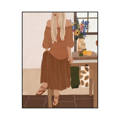 Wall Art Canvas Painting Abstract Boho Girl Book Nordic Posters and Prints Flowers Cactus Wall Pictures for Living Room