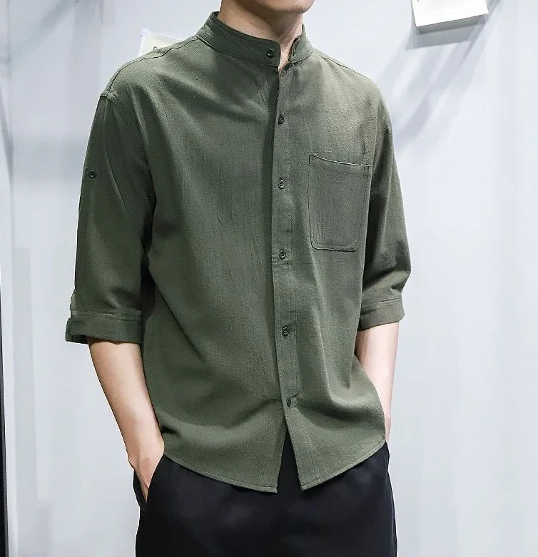 Man Shirt Linen and Cotton Oversize Shirts for Men Plain Half Sleeve Fashion 2025 Cheap Things with Comfortable Casual Tops I