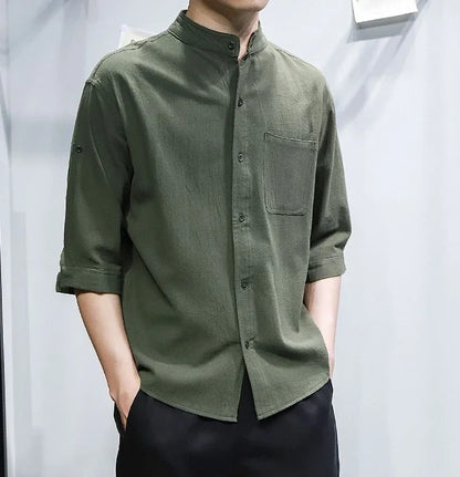 Man Shirt Linen and Cotton Oversize Shirts for Men Plain Half Sleeve Fashion 2025 Cheap Things with Comfortable Casual Tops I