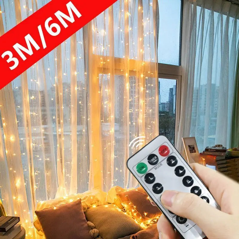 3/4/6m Curtain LED String Lights Garland USB Festoon Remote Control Fairy Garland Lights Christmas Decoration for Bedroom Home