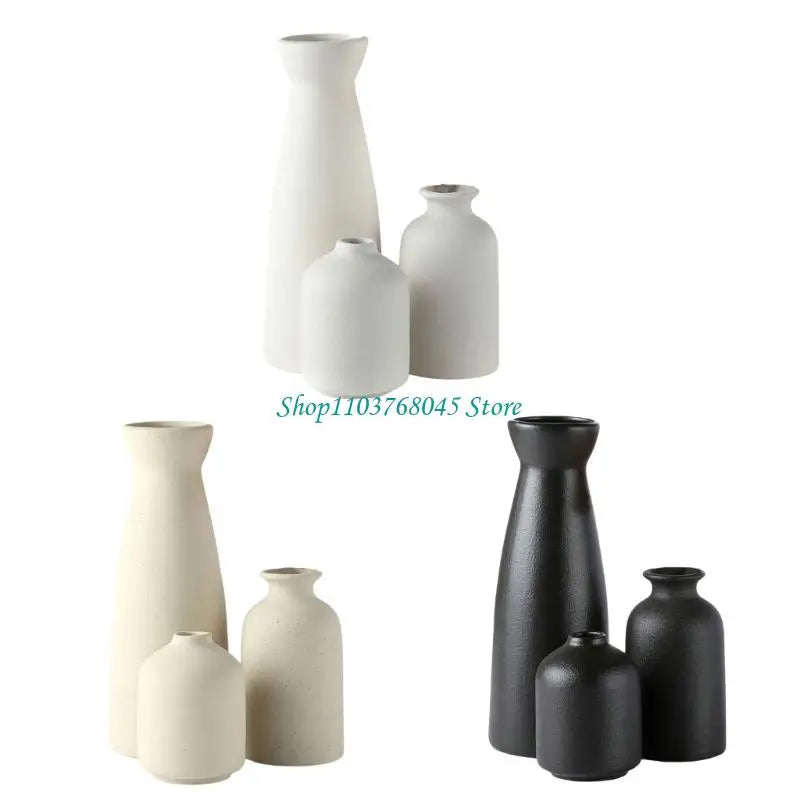 R53F 3Pcs Ceramics Vases for Florals Decoration Contemporary Geometrics Living Room Centerpieces