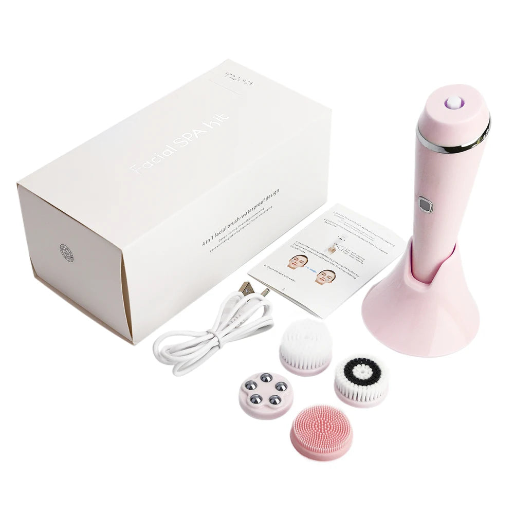 Facial Cleansing Brush 4 in 1 Electric Rechargeable Waterproof Rotating Face Cleaner Deep Pore Cleansing Skin Care Tool