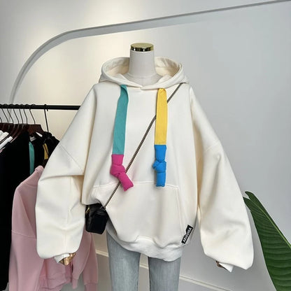 Oversized Hoodies Women Fashion Color Drawstrin Hooded Coats Spring Autumn Trendy Korean Loose Sweatshirt Womens Pullover Tops
