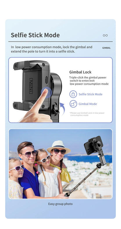 Desktop Gimbal Stabilizer 360° Rotation Smart Track Mode Selfie Stick with Remote Control for iPhone Cell Phone Smartphone