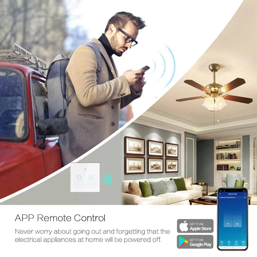 Work with Tuya WIFI Smart Home Wireless Remote Control Switch Light Wall US/EU Glass Touch Panel Voice by Alexa Google Home