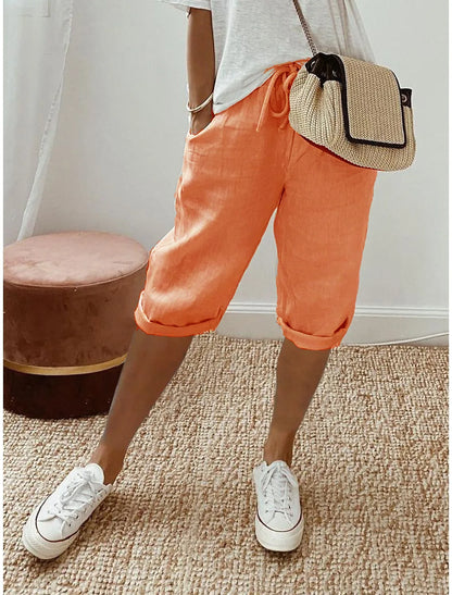 Shorts Women summer cotton linen elastic waist pocket elastic casual pants five quarter women's clothing YRW911