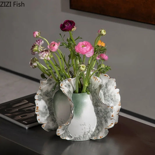Art Ceramic Vase Desktop Ornament Flower Arrangement Artistic Flower Vessels Hydroponic Vases Decorative Vase Dried Flower Vases