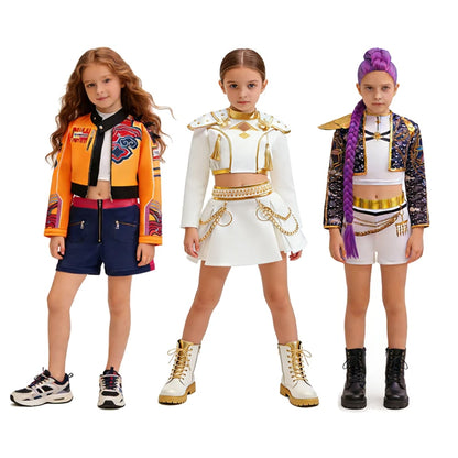 4-12 Years K-POP Rumi Cosplay Girls Clothing Sets Mira 3Pcs Girls Suits Halloween Zoey Birthday Party Costume New Kids Clothes