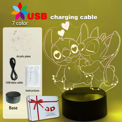 LED Night Light Illusion Stitch Lamps Remote Control Smart Touch Home Room Decor Lamp Christmas Valentine's Day Birthday Gifts