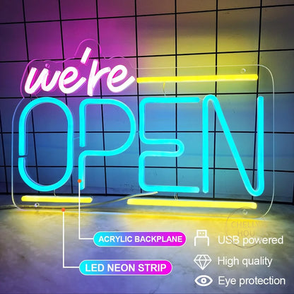 We're Open Neon Sign for Business LED Neon Open Signs Light Up Open Sign for Shop Store Florists Bar Salon Cafes Restaurant Pubs