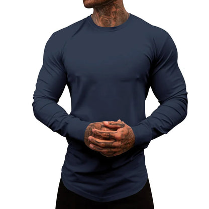 Mens Gym Workout Slim Fit Long Sleeve T-Shirt Performance Athletic Shirts Running Fitness Tee Loungewear Casual Crewneck Tops