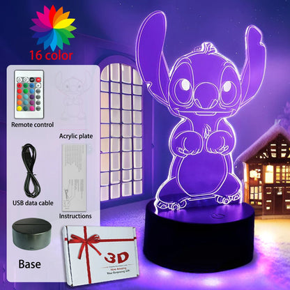 LED Night Light Illusion Stitch Lamps Remote Control Smart Touch Home Room Decor Lamp Christmas Valentine's Day Birthday Gifts