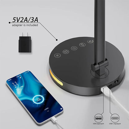 LED Desk Lamps Home Office Bright Double Swing Arm LED Desk Lamp with USB Charging Port Eye-Caring Task Lamp for Work Study