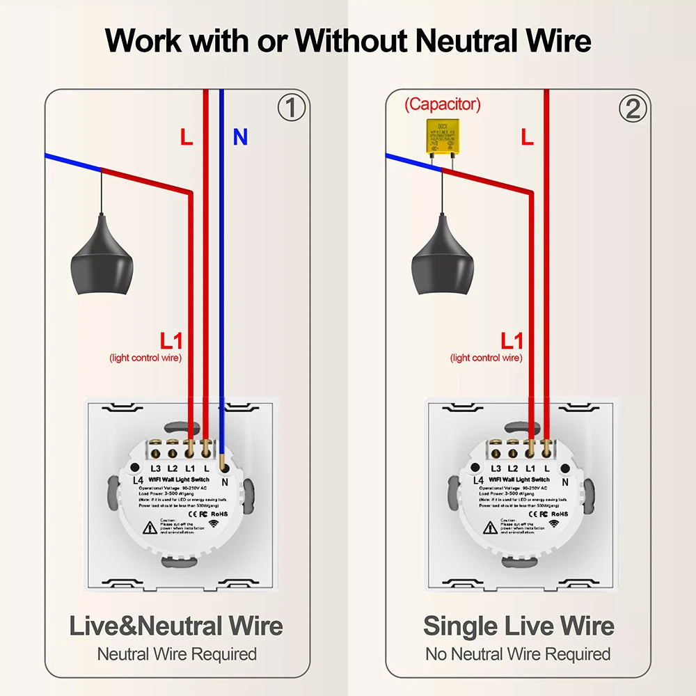 Work with Tuya WIFI Smart Home Wireless Remote Control Switch Light Wall US/EU Glass Touch Panel Voice by Alexa Google Home