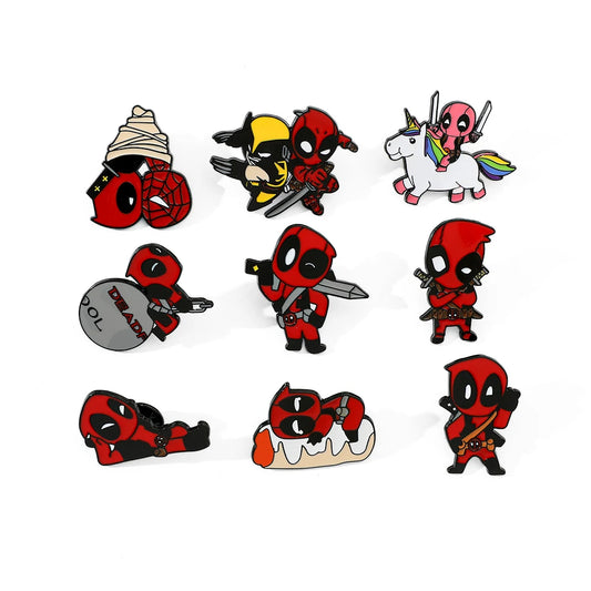 3 Pcs cartoon characters Metal Badge Deadpool Enamel brooch Men's and women's Clothing Bags  Accessories Decorative pins