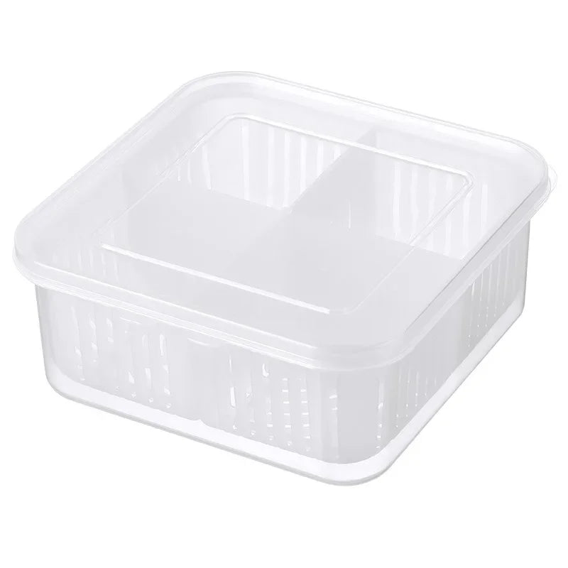 Refrigerator Preservation Box Transparent Double-layer Sealed Box Vegetable Fruit Spring Onion Ginger Garlic Food Grade Drain