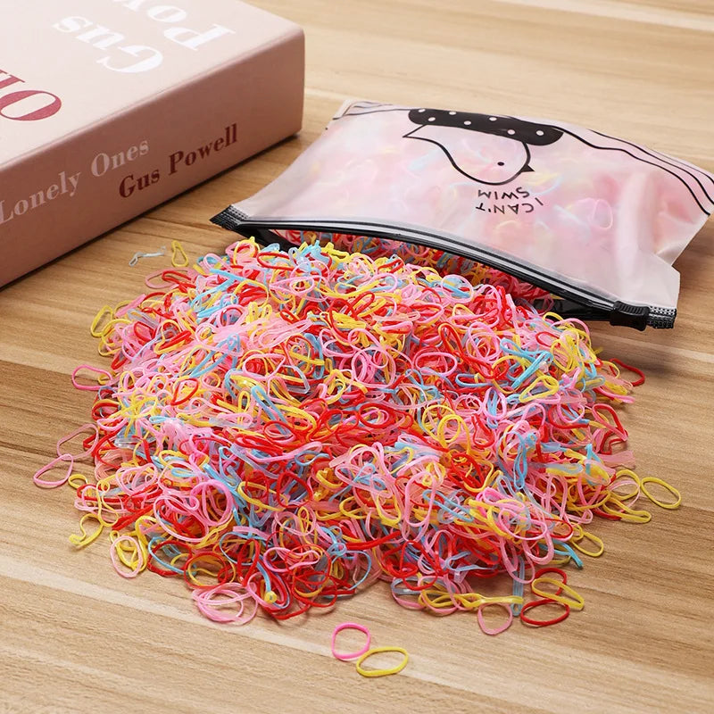 500/1000/2000pcs Girls Colourful Disposable Rubber Band Hair Ties Headband Children Ponytail Holder Bands Kids Hair Accessories