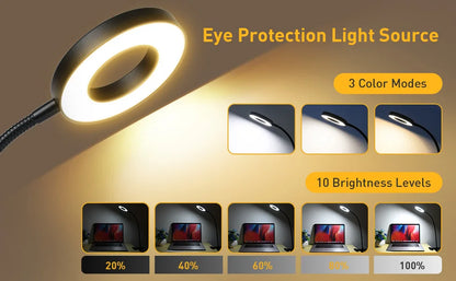 48 LEDs Desk Lamp Clip USB Book Light Bedside 360° Flexible Eye Protection Gooseneck Reading Light Brightness Adjustable 3 Leve