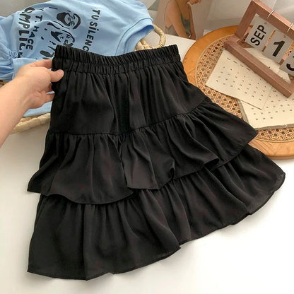 Summer Kawaii Mini A-line Skirt Adorable Flirty High Waist Ruffle Patchwork Lolita Ball Gown Y2K Korean Sweet Women's Clothing