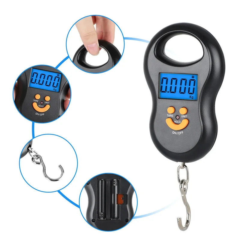 Portable 50Kg Electronic Scale High-precision Spring Scale LCD Digital Hanging Scale BackLight Fishing Weights 0.01kg Error