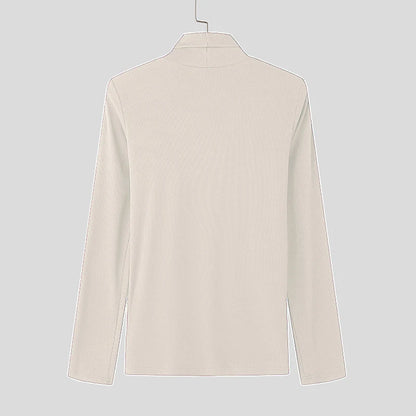 Stretch Slim Fit Bottoming T Shirts Mens Spring Trendy Irregular Button Design T-shirts Fashion Solid Color Men Turtleneck Tees