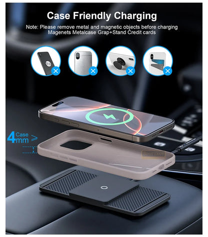 Magnetic Wireless Car Charger 15W Charging Pad Charger Wireless Charger Car Non-Slip Type C For iPhone 17 16 15 14 Pro Xiaomi 17
