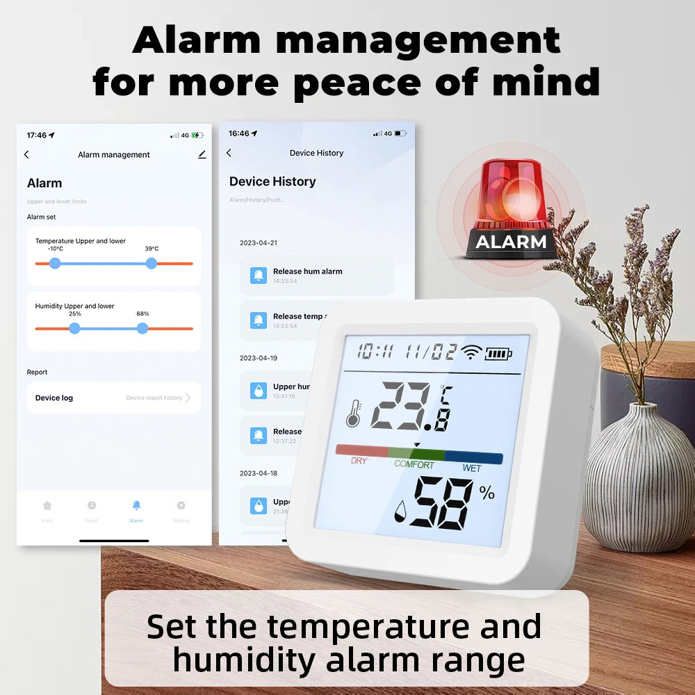 ONENUO Tuya WIFI Temperature Humidity Sensor Hygrometer Thermometer Smart Home Backlight Smart Life Support Alexa Assistant