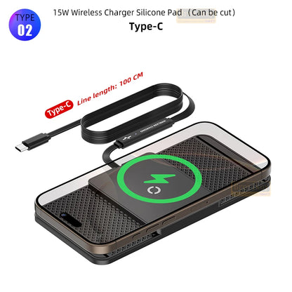 Magnetic Wireless Car Charger 15W Charging Pad Charger Wireless Charger Car Non-Slip Type C For iPhone 17 16 15 14 Pro Xiaomi 17