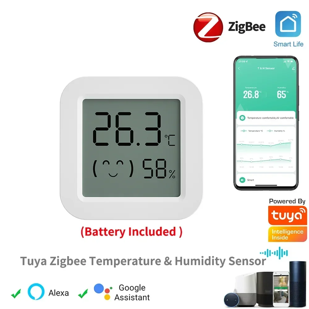 Tuya Zigbee Temperature Humidity Sensor Mini LCD Digital Display SmartLife APP Remote Monitoring Indoor Thermometer Hygrometer