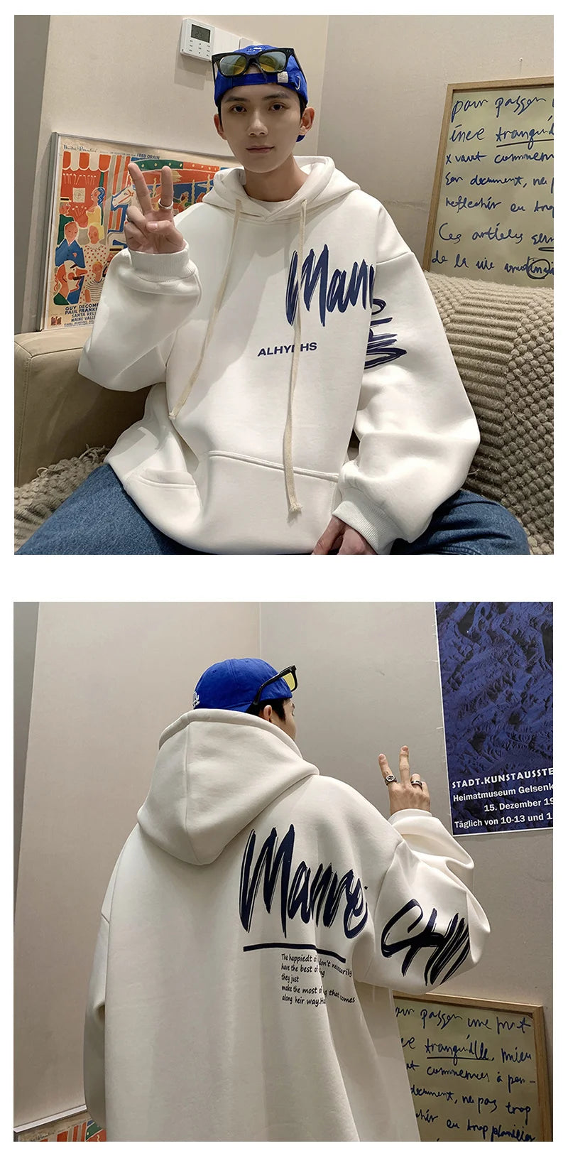 Men's Oversized Hoodie White With Hat 5XL Hoodies Oversize for Men Funny Letter Print Man Casual Wear Hoody Male Sweatshirt