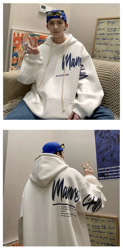 Men's Oversized Hoodie White With Hat 5XL Hoodies Oversize for Men Funny Letter Print Man Casual Wear Hoody Male Sweatshirt