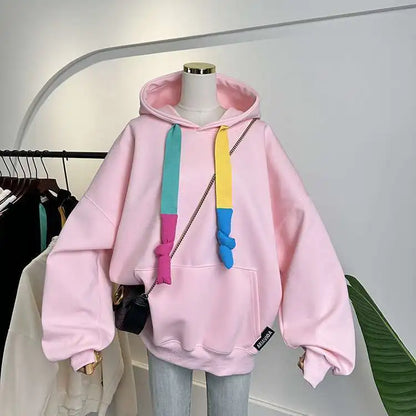 Oversized Hoodies Women Fashion Color Drawstrin Hooded Coats Spring Autumn Trendy Korean Loose Sweatshirt Womens Pullover Tops