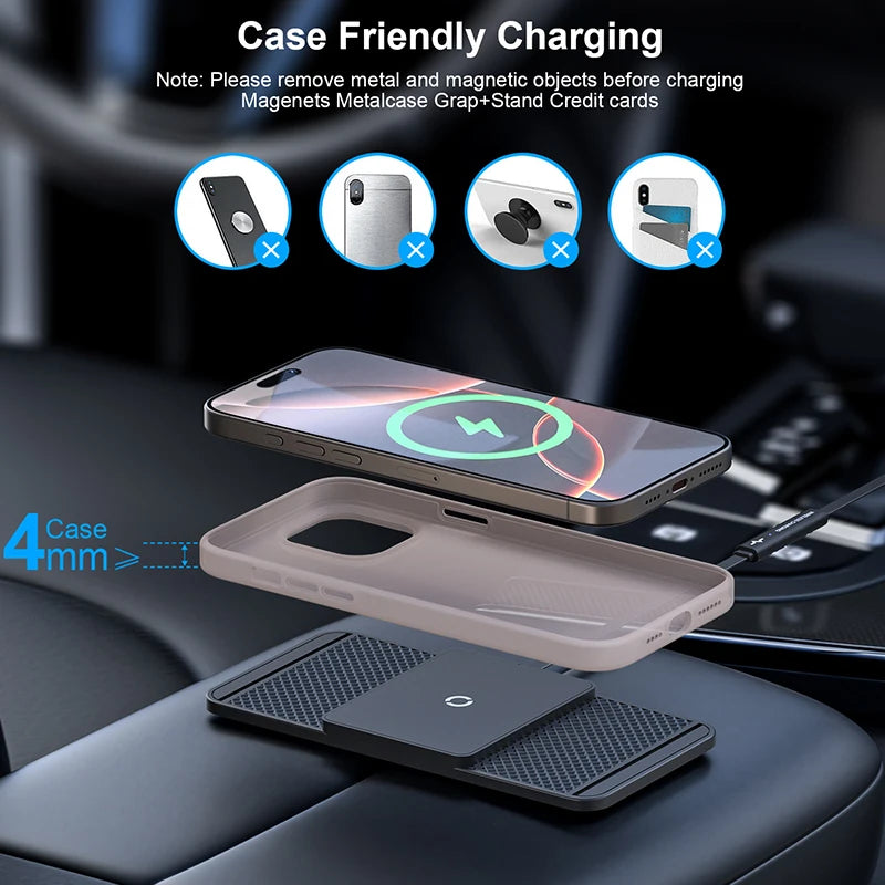 Magnetic Wireless Car Charger 15W Charging Pad Charger Wireless Charger Car Non-Slip Type C For iPhone 17 16 15 14 Pro Xiaomi 17