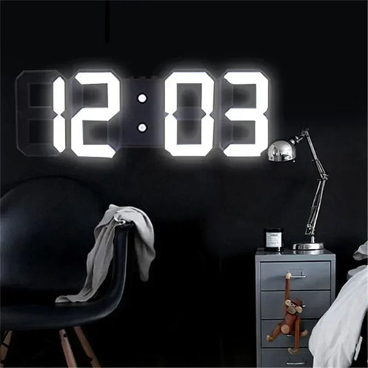 3D LED Digital Wall Clock with Luminous Display, USB Plug-In Multifunctional Clock for Home and Office Decoration