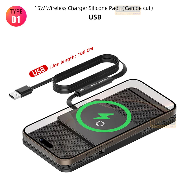 Magnetic Wireless Car Charger 15W Charging Pad Charger Wireless Charger Car Non-Slip Type C For iPhone 17 16 15 14 Pro Xiaomi 17
