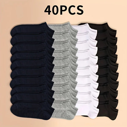Unisex Solid Color Ankle Socks – 10/20/40 Pairs Soft Lightweight No Show Socks for Men & Women, Bulk Value Pack