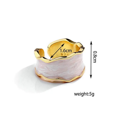 1pc Vintage White Enamel Metal Irregular Shape Geometric Open Adjustable Ring for Women Girl Fashion Jewelry Birthday Gifts