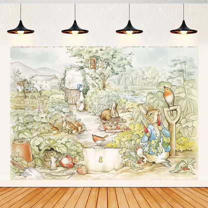 Spring Rabbit Background Kids Birthday Party Baby Shower Decor Rabbit Peter and His Animal Friends Vegetable Garden Photo Props