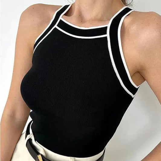 MUJER Black Knit Tank Tops for Women Sleeveless Crop Top Woman off Shoulder Knitted Women's Vest top youthful women's Tops