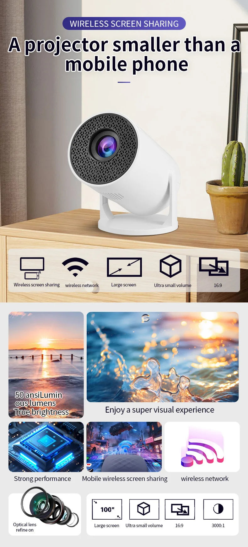 Mini WiFi Projector HY300mini HD Portable Projection Device for Home Theater