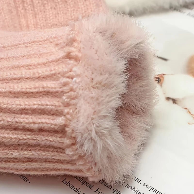 Autumn Winter Soft Mink Fleece Half Finger Gloves Women Plush Knitted Fingerless Gloves Wrist Mittens Driving Writting Gloves
