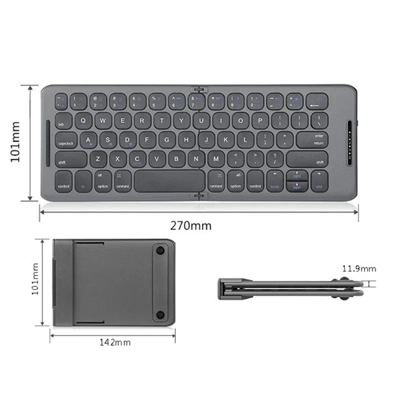 Foldable Bluetooth Keyboard USB Type C for Windows Android IOS for iPad Computer Tablet PC Phones Mice Key Board 3-Device Sync