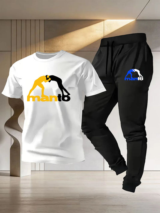 Men's and Women's Wrestling Sportswear Design - Cotton T-Shirt + Thin Pants - Training Fitness Combat and Boxing Clothing