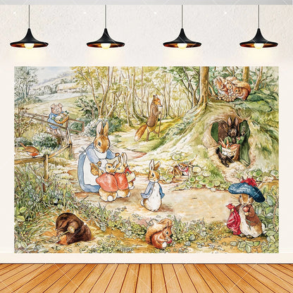 Spring Rabbit Background Kids Birthday Party Baby Shower Decor Rabbit Peter and His Animal Friends Vegetable Garden Photo Props