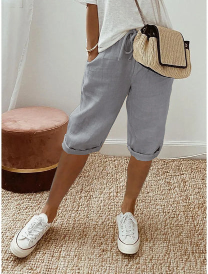 Shorts Women summer cotton linen elastic waist pocket elastic casual pants five quarter women's clothing YRW911