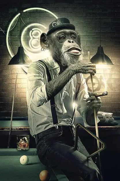 Abstract Animal Wall Art Posters Graffiti Art Smoking Monkey Playing Cards Billiard Room Bar Canvas Painting Parlor Decoration