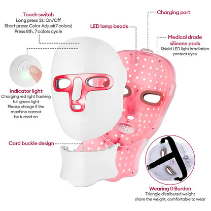 Wireless 7 Color LED Face Mask Portable Photon LED Facial Mask Anti Aging Repair Skin Face Lifting Skin Care Beauty Mask Tool
