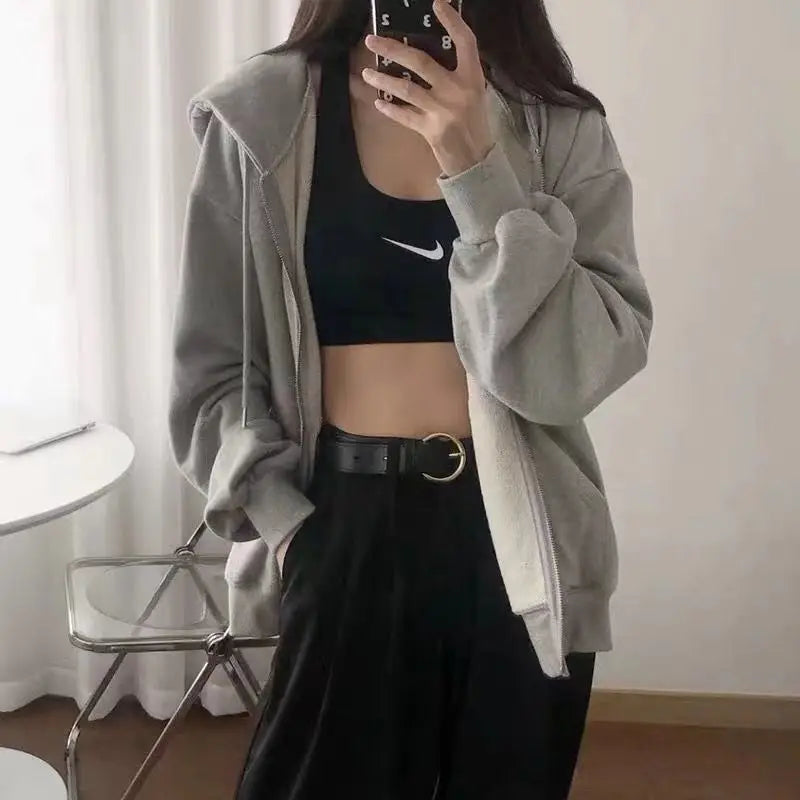 Oversized Hoodie Women Men  Thick Fleece Zip Up Sweatshirt Unisex Plain Color Loose Fit Casual Pullover M-5XL Cotton Loungewear