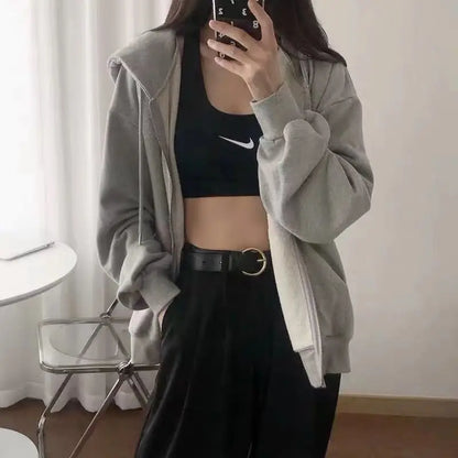 Oversized Hoodie Women Men  Thick Fleece Zip Up Sweatshirt Unisex Plain Color Loose Fit Casual Pullover M-5XL Cotton Loungewear