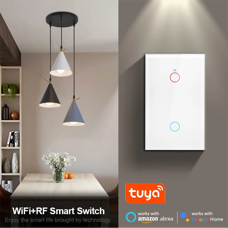 Work with Tuya WIFI Smart Home Wireless Remote Control Switch Light Wall US/EU Glass Touch Panel Voice by Alexa Google Home